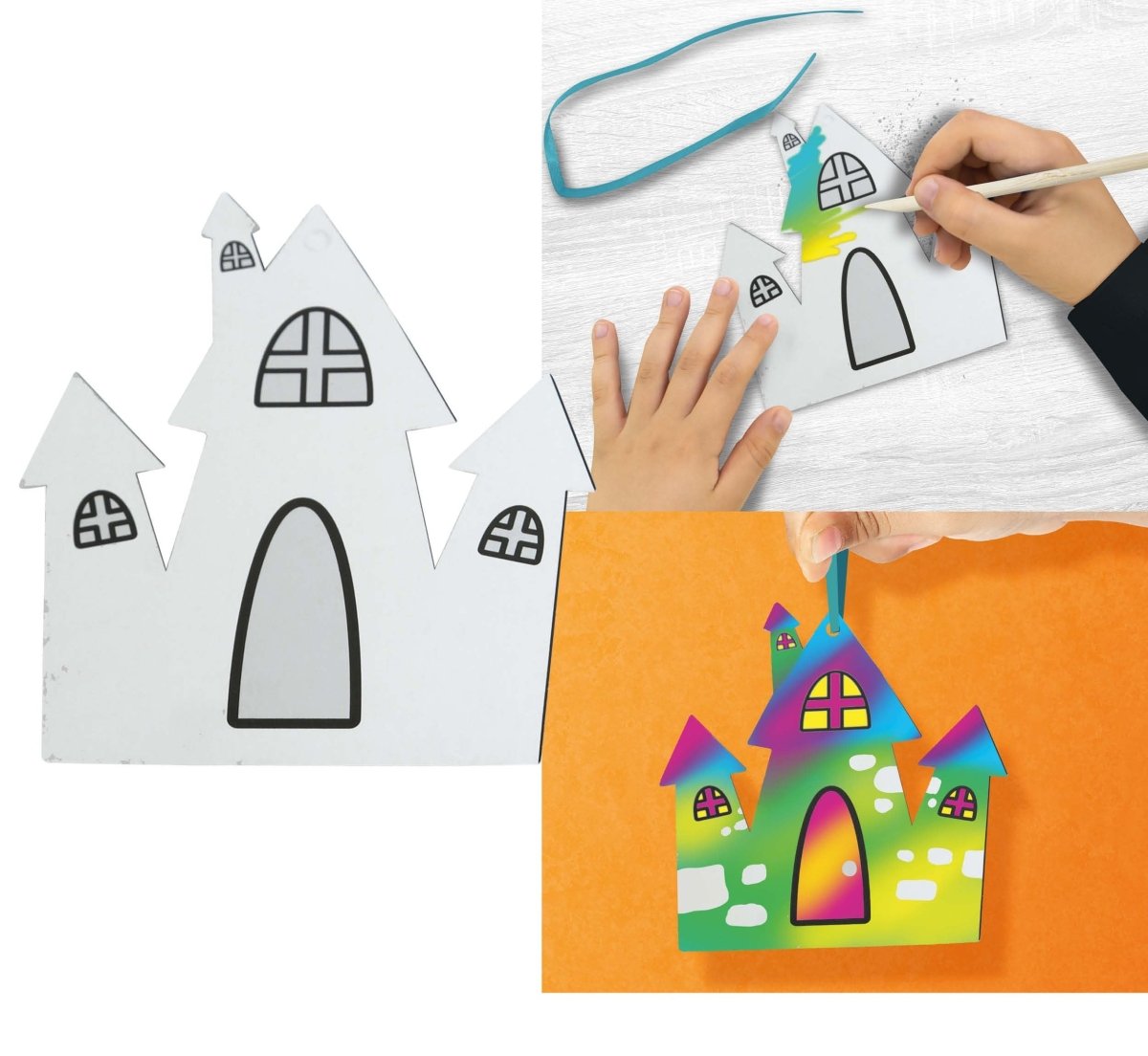 Halloween Tafeldecoratie Wit Kasteel Silhouetten 12cm 6st