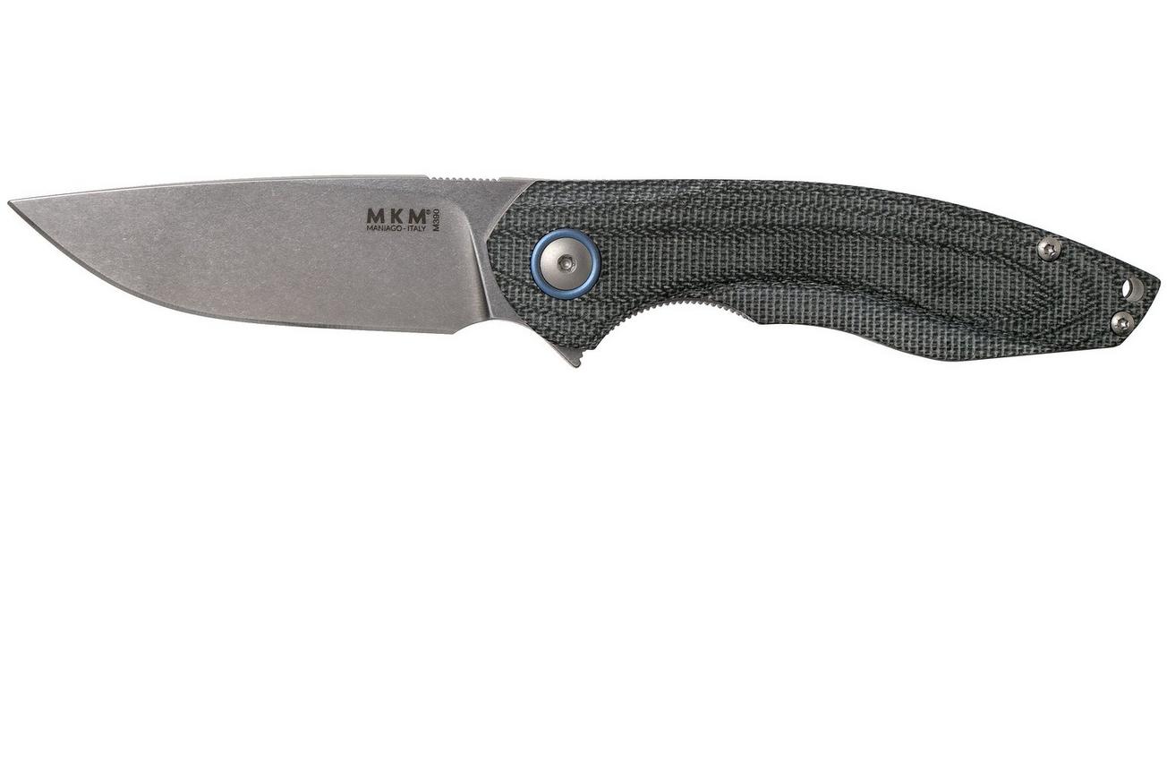 MKM Timavo VP02-BC Black Canvas Micarta Stonewash zakmes, Voxnaes design