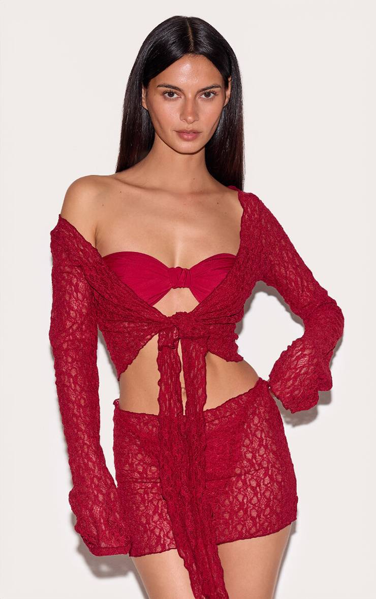 Mini Jupe De Plage En Dentelle Rouge