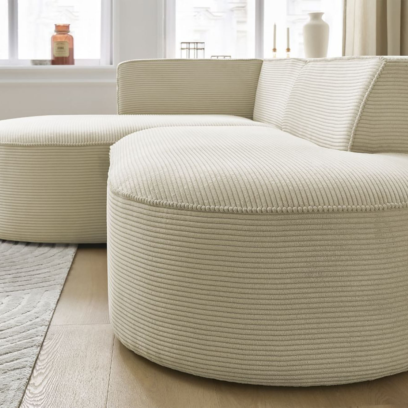Bobochic Canapé d'angle gauche fixe 4 places Rousseau texturé beige - 250x160x72 cm