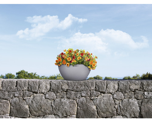Cubeto Stone kunststof bloempot, 40x40x18 cm, steengrijs, inclusief grondbewateringssysteem en waterniveau-indicator