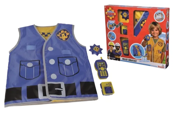 Brandmand Sam Politisæt m/vest, badge, kamera 5cm og walkie-talkie 11cm