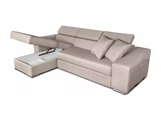 Canapé d'Angle Gauche Elona Convertible en Tissu - Beige - L264 x P162 x H75cm - Loungitude