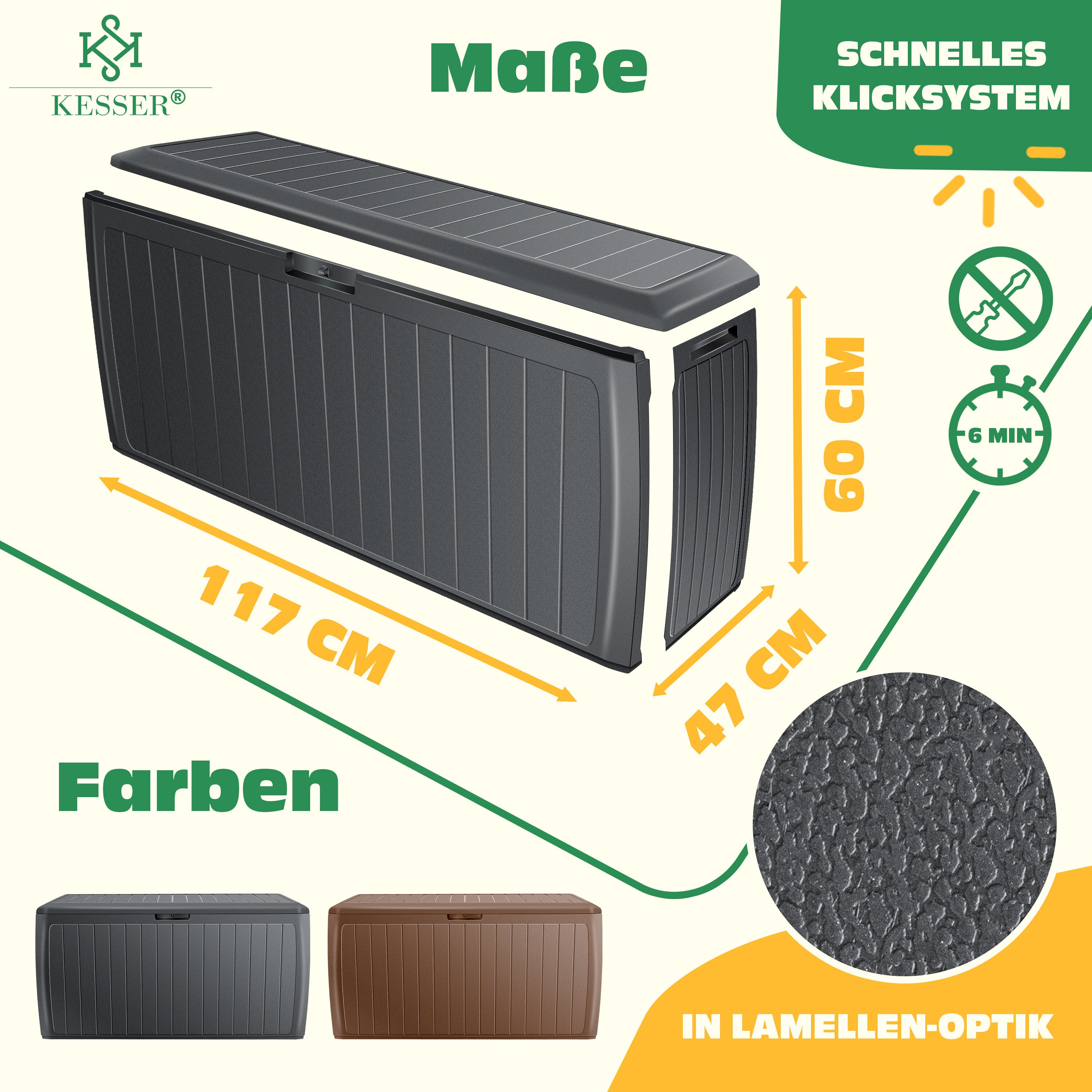 KESSER® Auflagenbox Kissenbox 290 Liter mit abschließbarem Deckel Haltegriffe Gartenbox