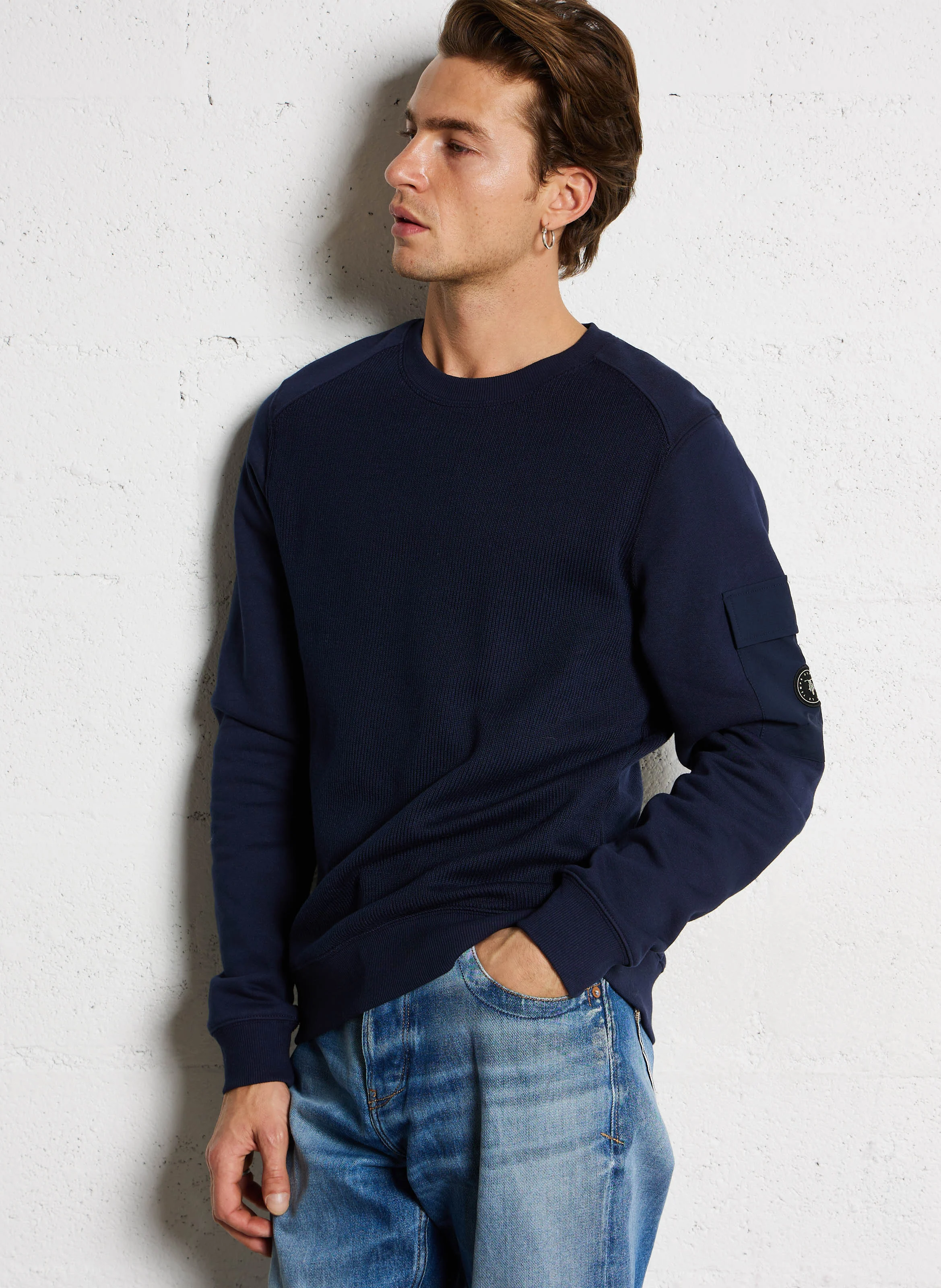 ABISAL - Sweat en maille à col rond en coton mélangé| Noir