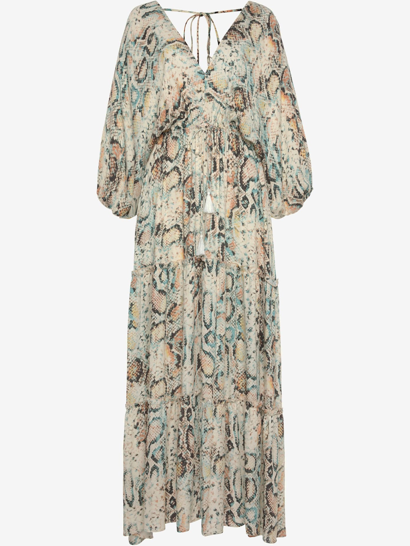 Robe longue encolure en v dégagée devant et au dos