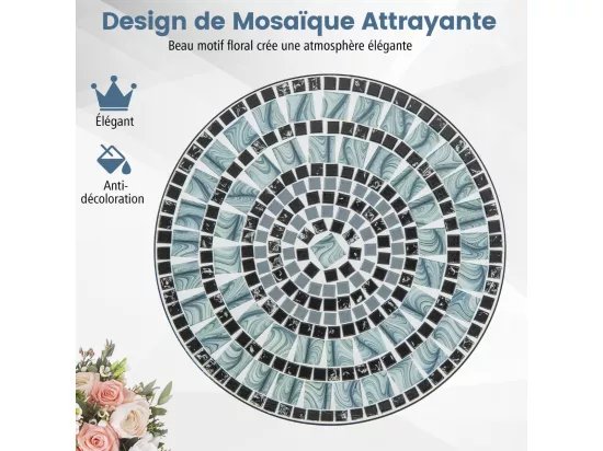 Lot de 2 Chaises de Jardin en Mosaïque Cadre en Métal, Chaises de Bistro Pliante avec Dossier Décoratif Charge 150 kg, Style Rétro de Jardin pour Terrasse Balcon