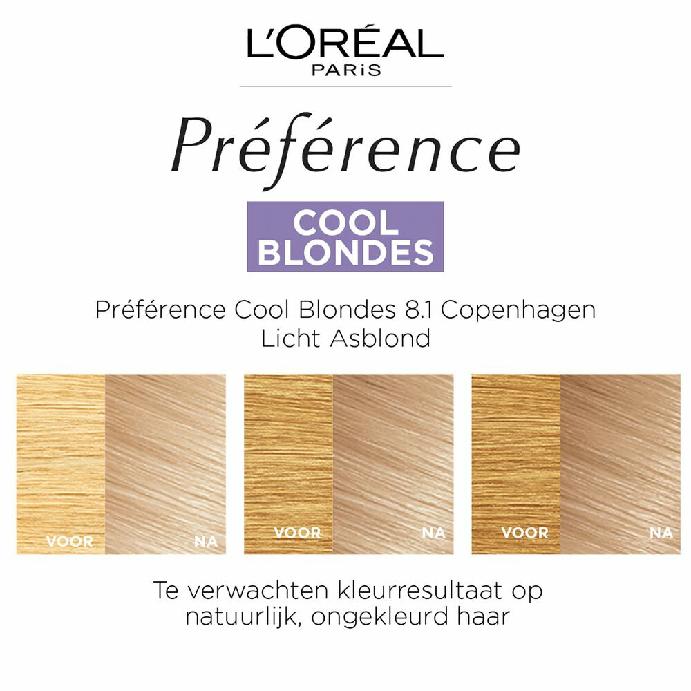 L'Oréal Préférence Cool Blondes Permanente Haarkleuring 8.1 Licht Asblond