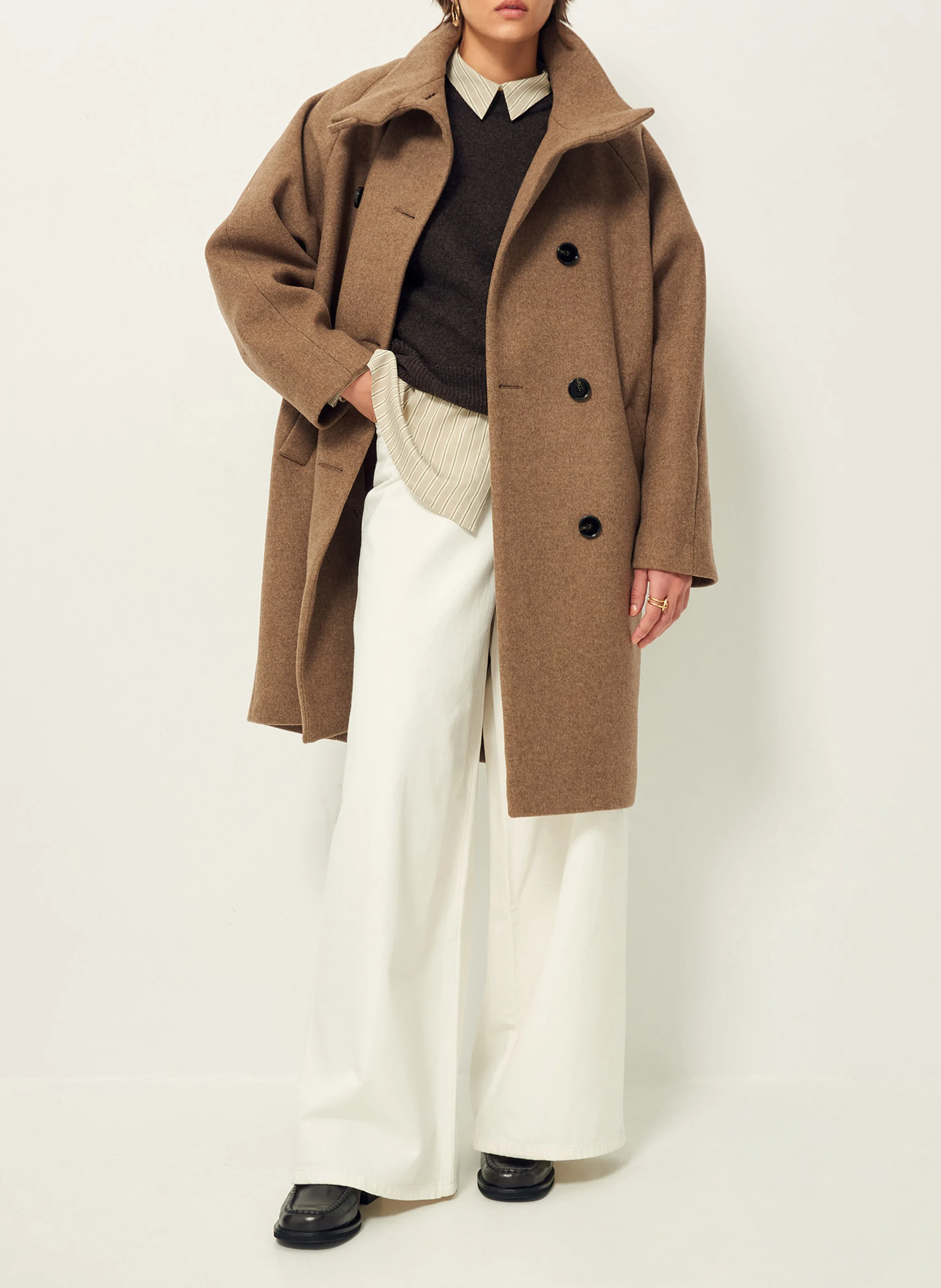 FLORAL BLVD - Manteau col montant en laine mélangée | Marron