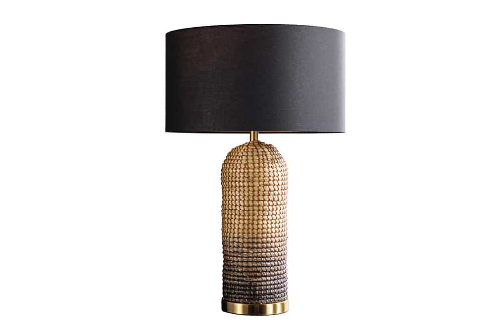Handgefertigte Tischlampe ZEA 60cm schwarz natur runder Lampenschirm Seegras