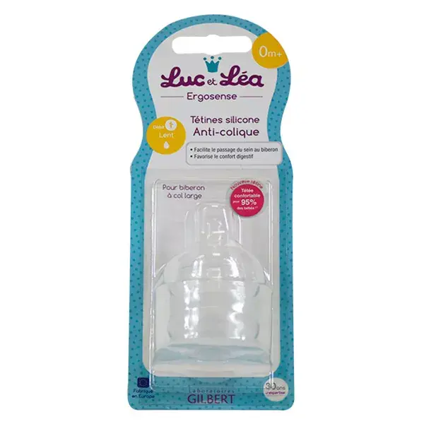 Bico de silicone anticólica Luc et Léa 0m+ Fluxo 1 Lento Pacote com 2