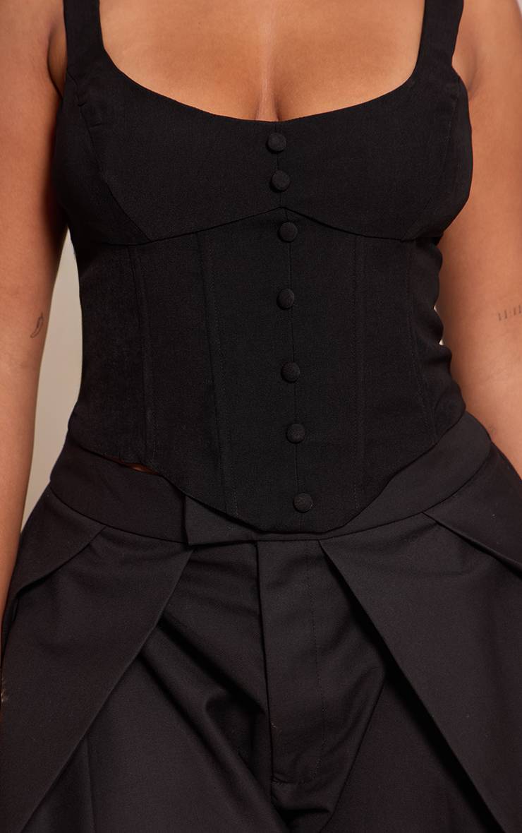 Noir Top Corset Décolleté Arrondi Avec Boutons Devant Shape
