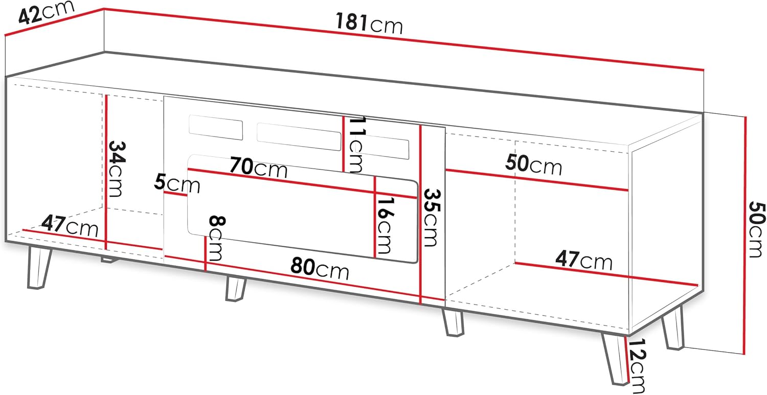 Mirjan24 TV Lowboard Vailbo Grey 180 mit Elektrischem Kamin, Fernsehschrank, Fernsehtisch, Unterschrank, Realistische LED-Flamme, Mit Deko-Kristallen, Board, Schrank, TV-Bank (Anthrazit)