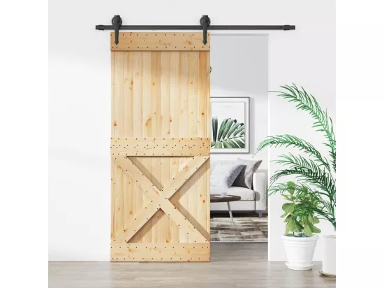 Porte coulissante et kit de quincaillerie 90x210 cm pin massif