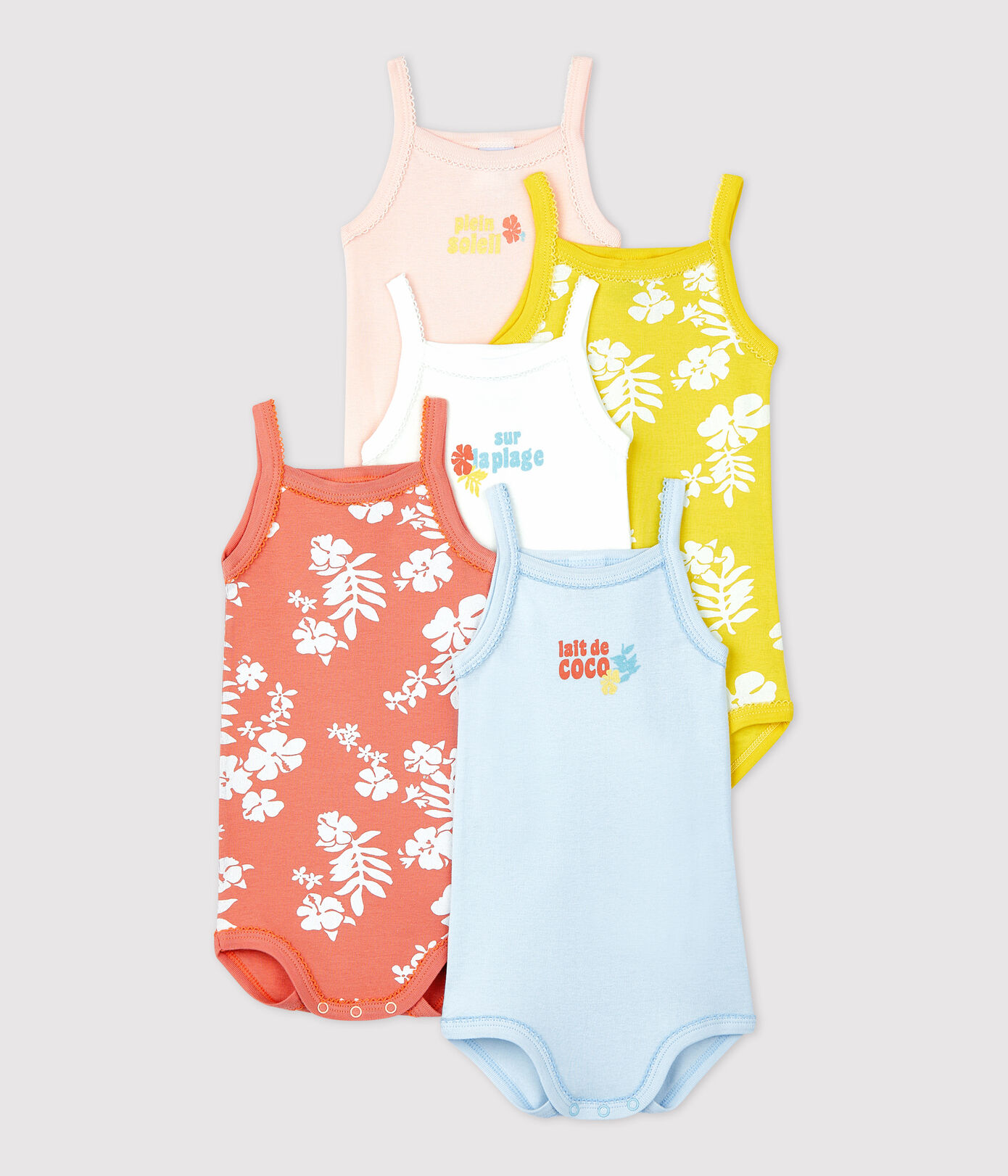 Lot de 5 bodies hawaï bretelles bébé en coton
