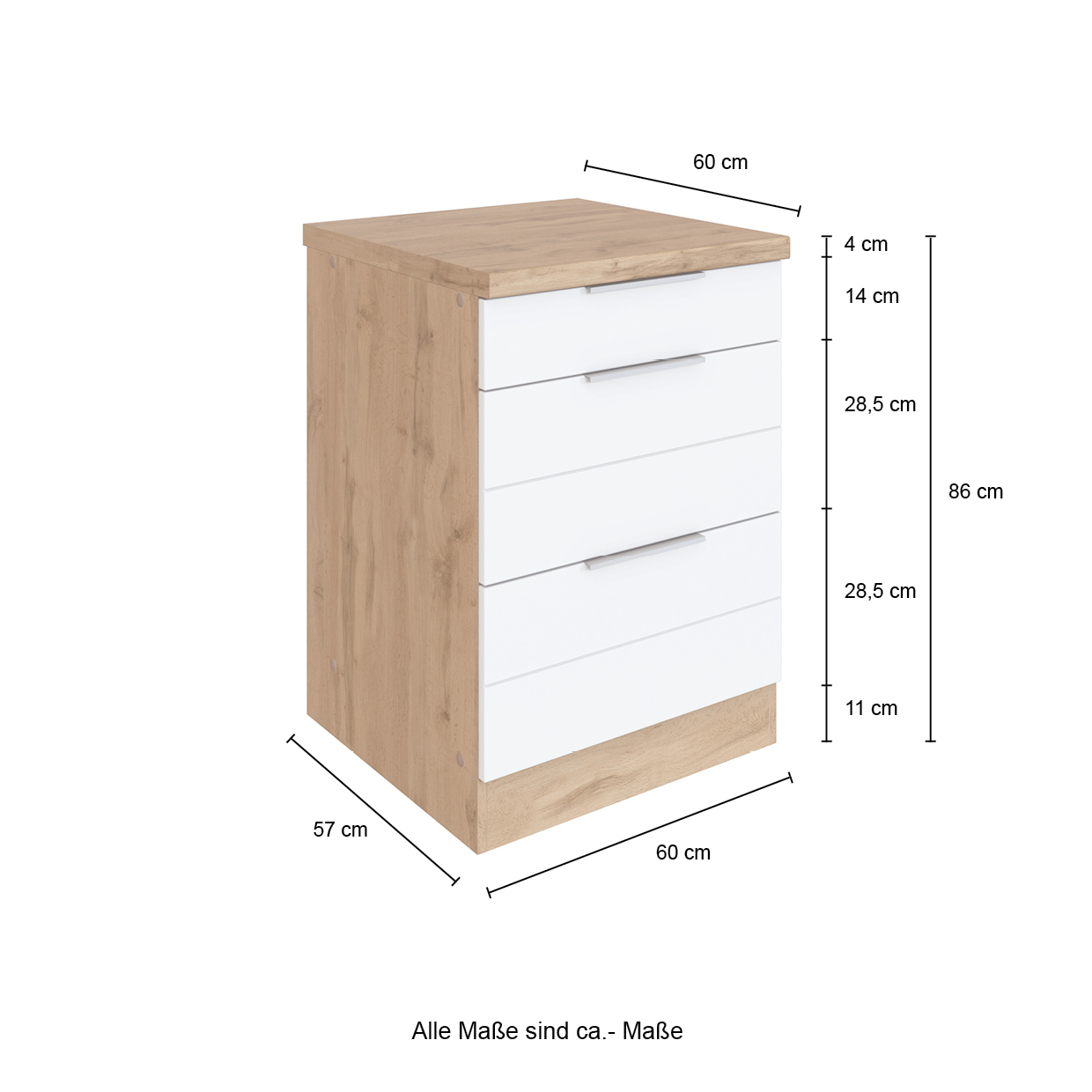 Anrichte FLORENZ - Wotaneiche-weiß matt - 60 cm