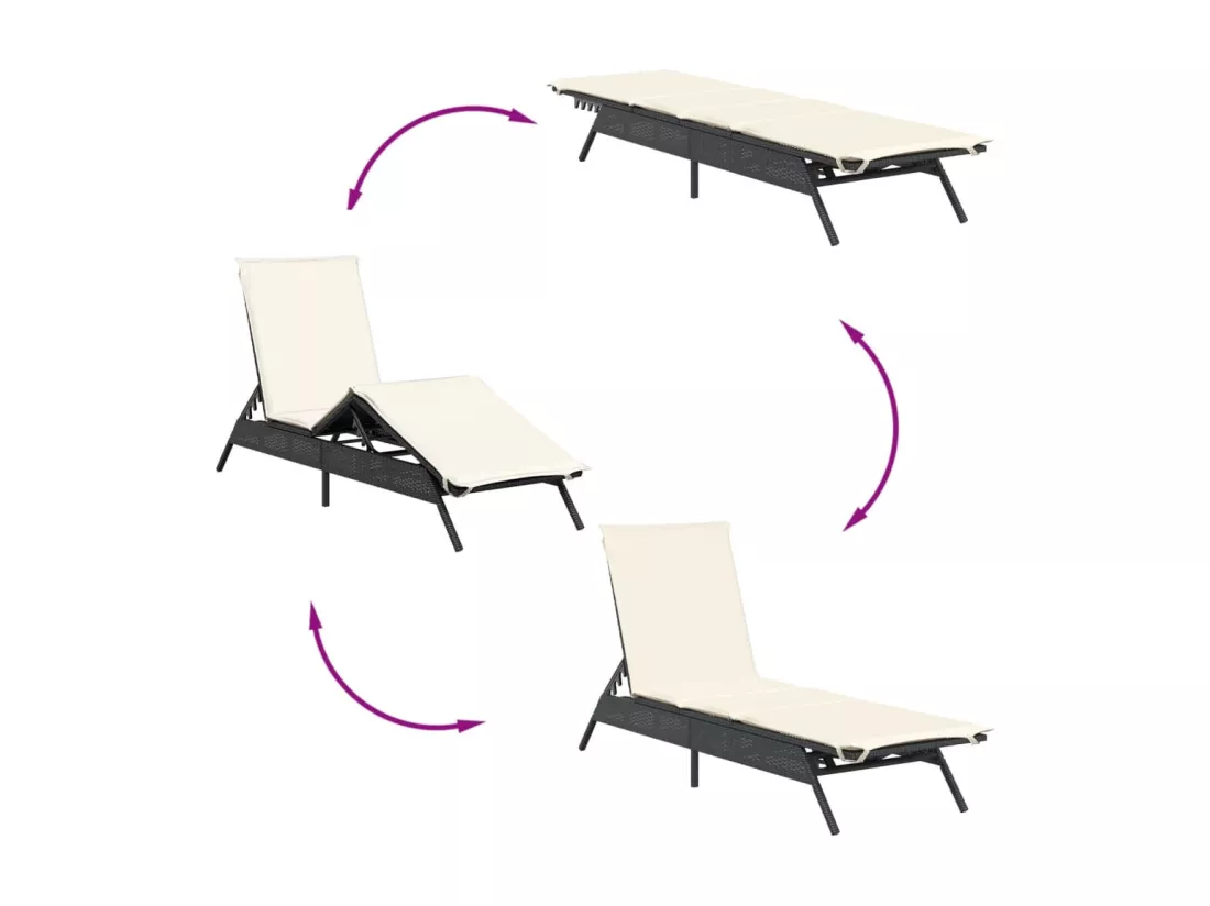 Chaises longues lot de 2 avec table noir résine tressée