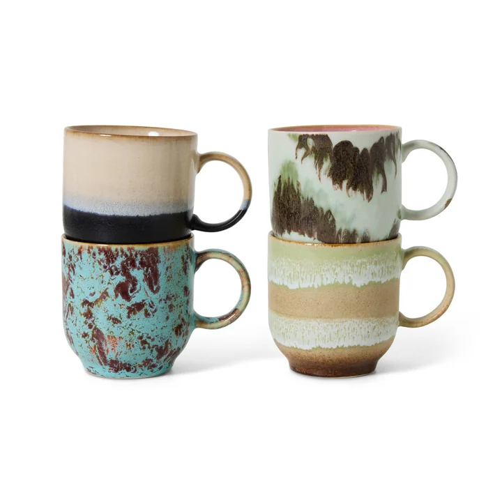 HKliving - 70's Kaffeetasse, 250 ml, abstract (4er-Set)