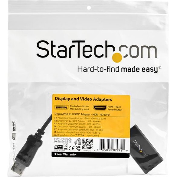 StarTech.com Adaptateur DisplayPort vers HDMI 4K 60 Hz avec HDR