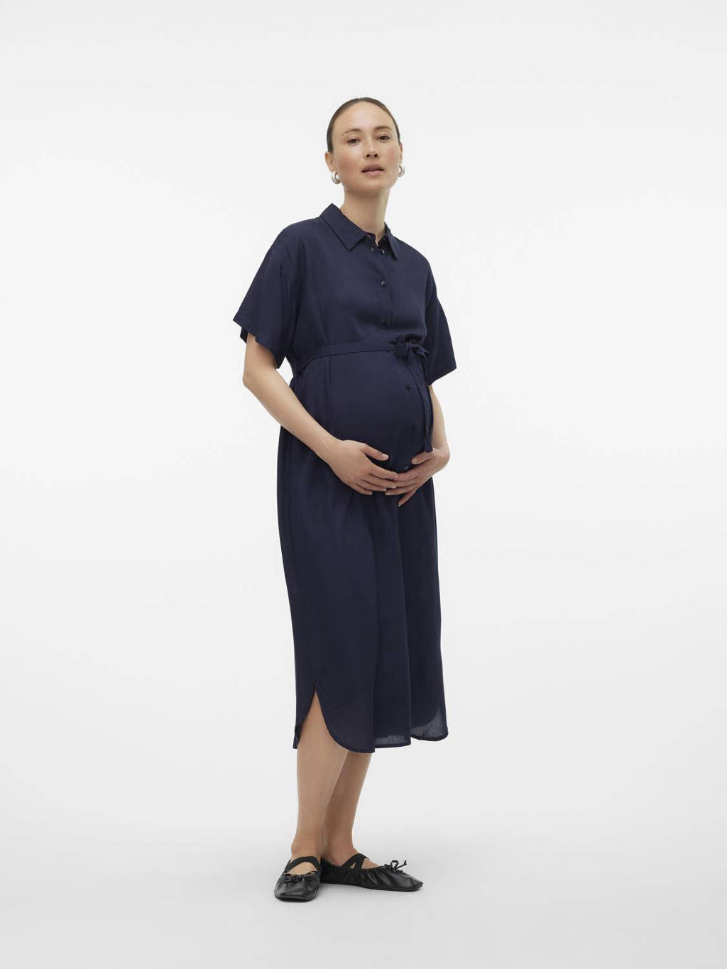 VERO MODA MATERNITY gebloemde zwangerschapsjurk VMMBUMPY donkerblauw