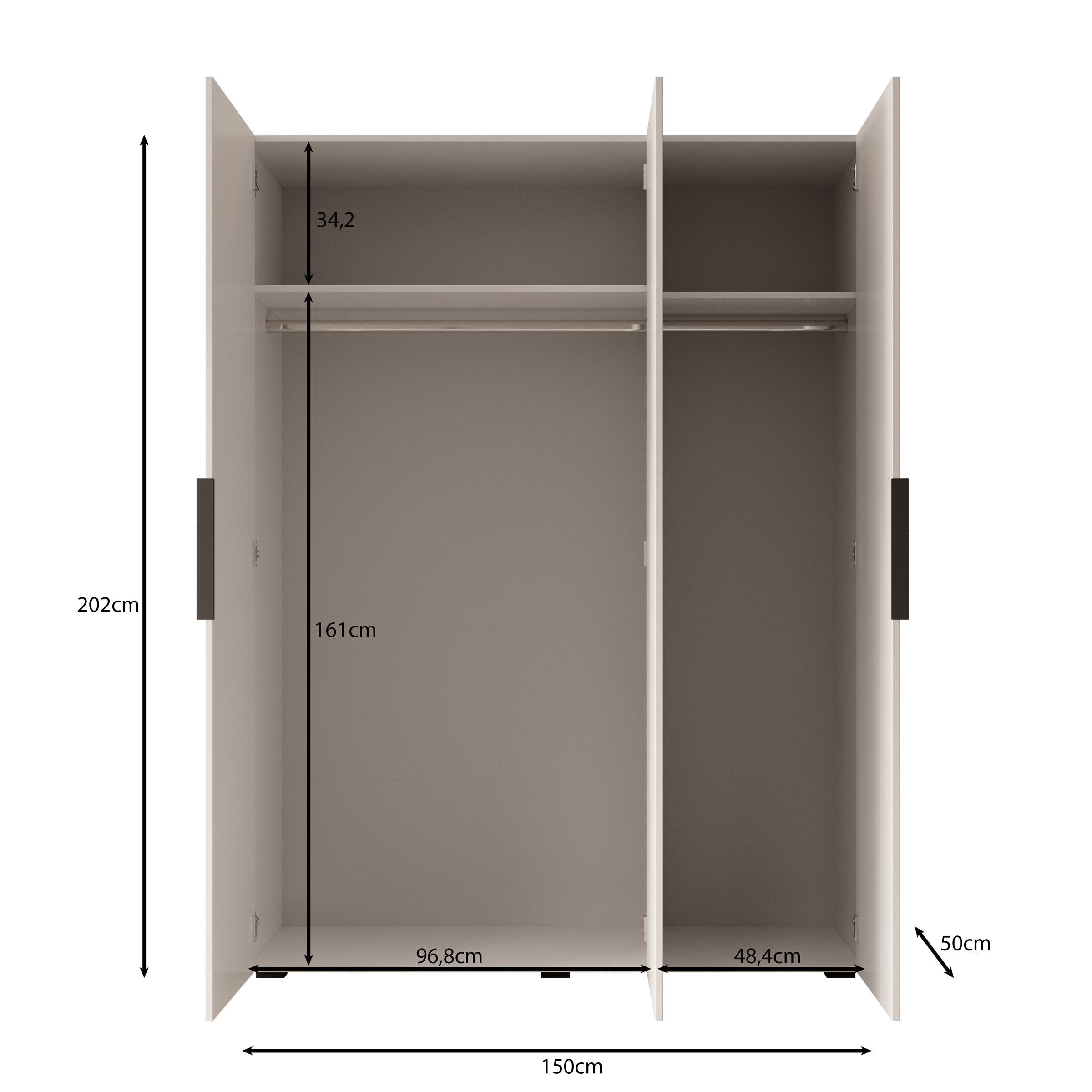 Marquesa - Kledingkast - Zwart - 150x50x202 cm
