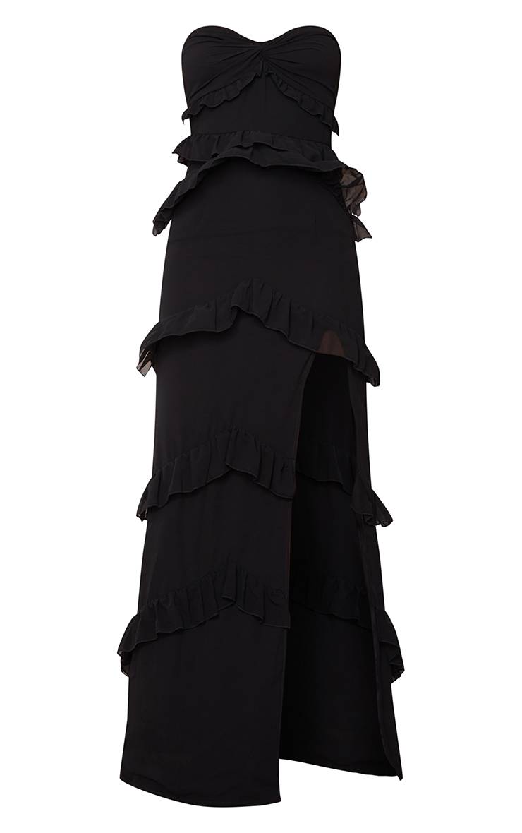 Noir Robe Longue À Volants Étagés Avec Bandeau Torsadé