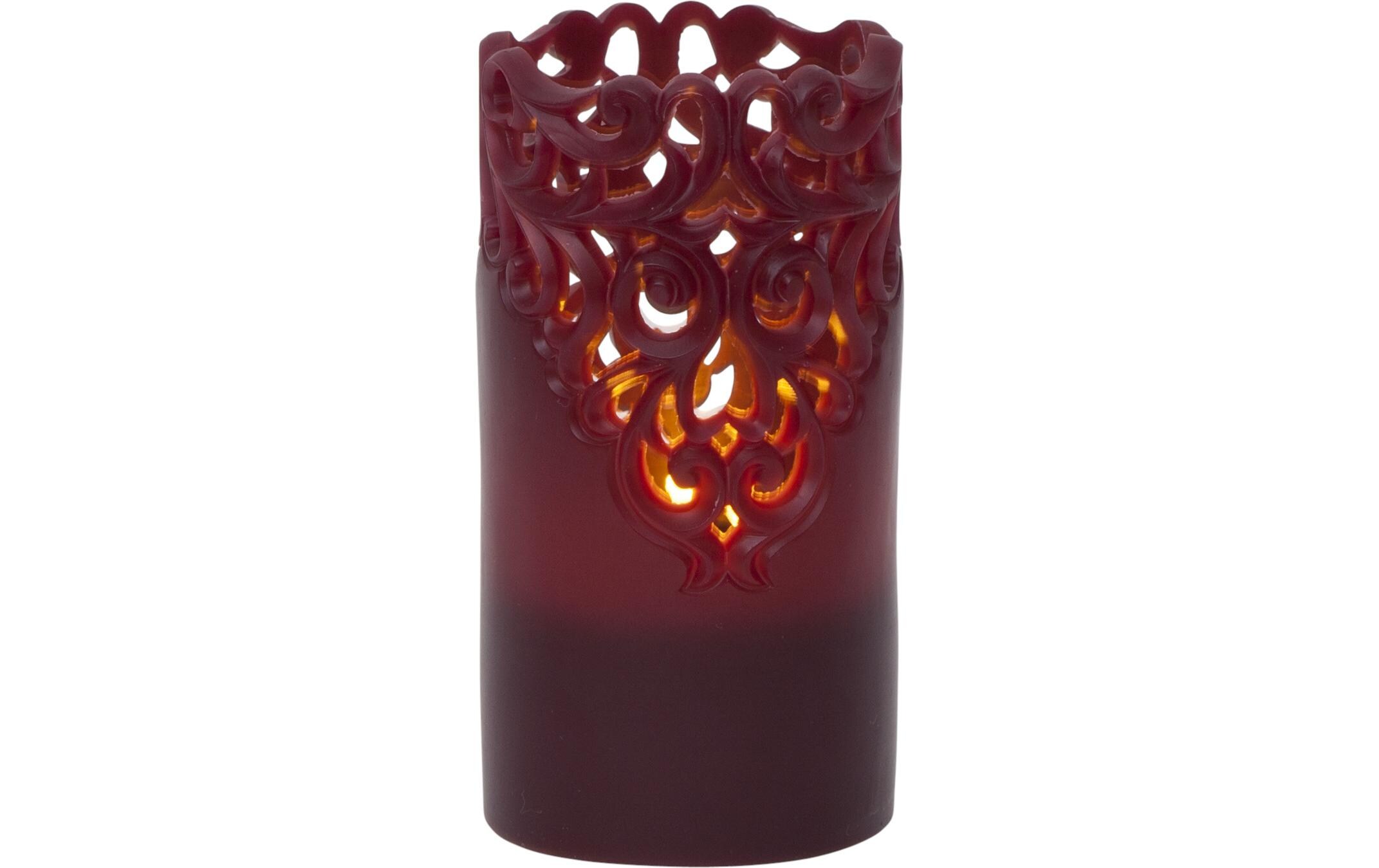 LED-Kerze Pillar Clary Ø 8 x 15 cm, RotLED-Wachskerze mit Ornamenten