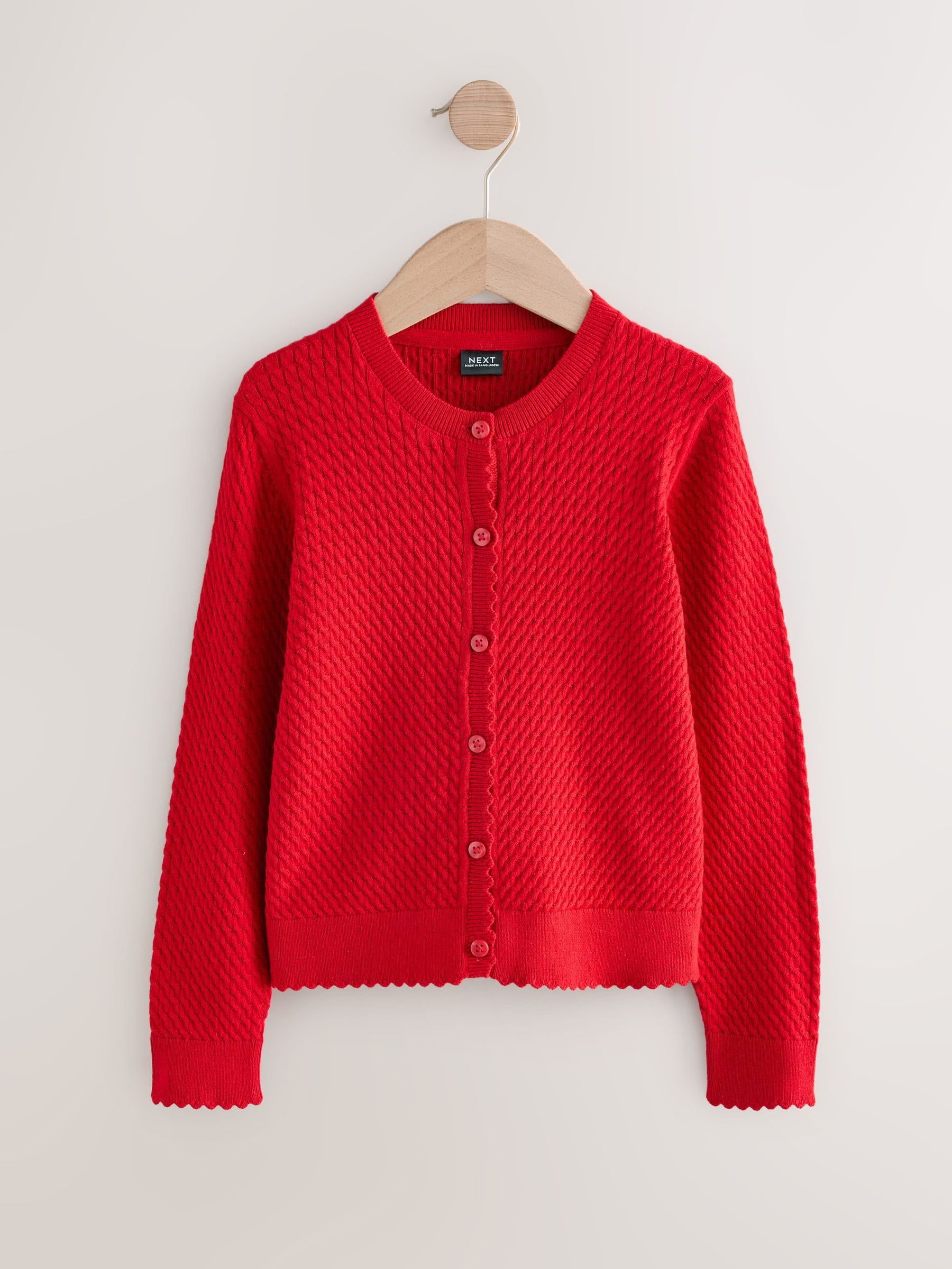 Rood - Schoolvest met kabelmotief van katoen (3-16jr)