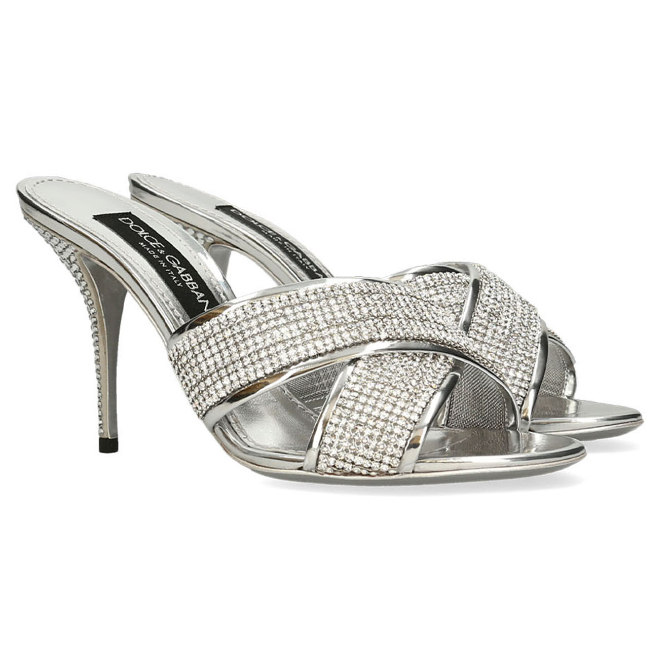 Dolce & Gabbana Mules en Cuir DG Light argentées - Talon 8.5 cm