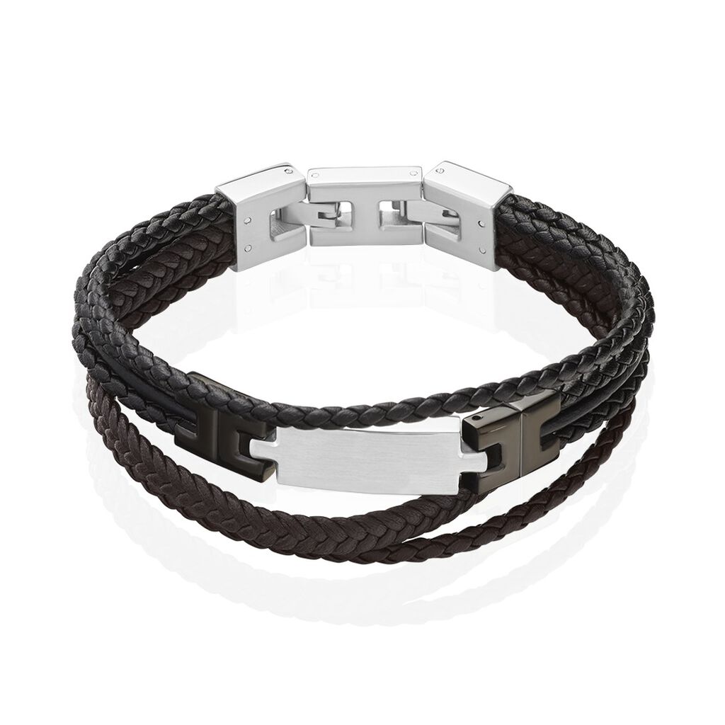 Bracelet Jourdan Thasos Cuir Noir Et Marron