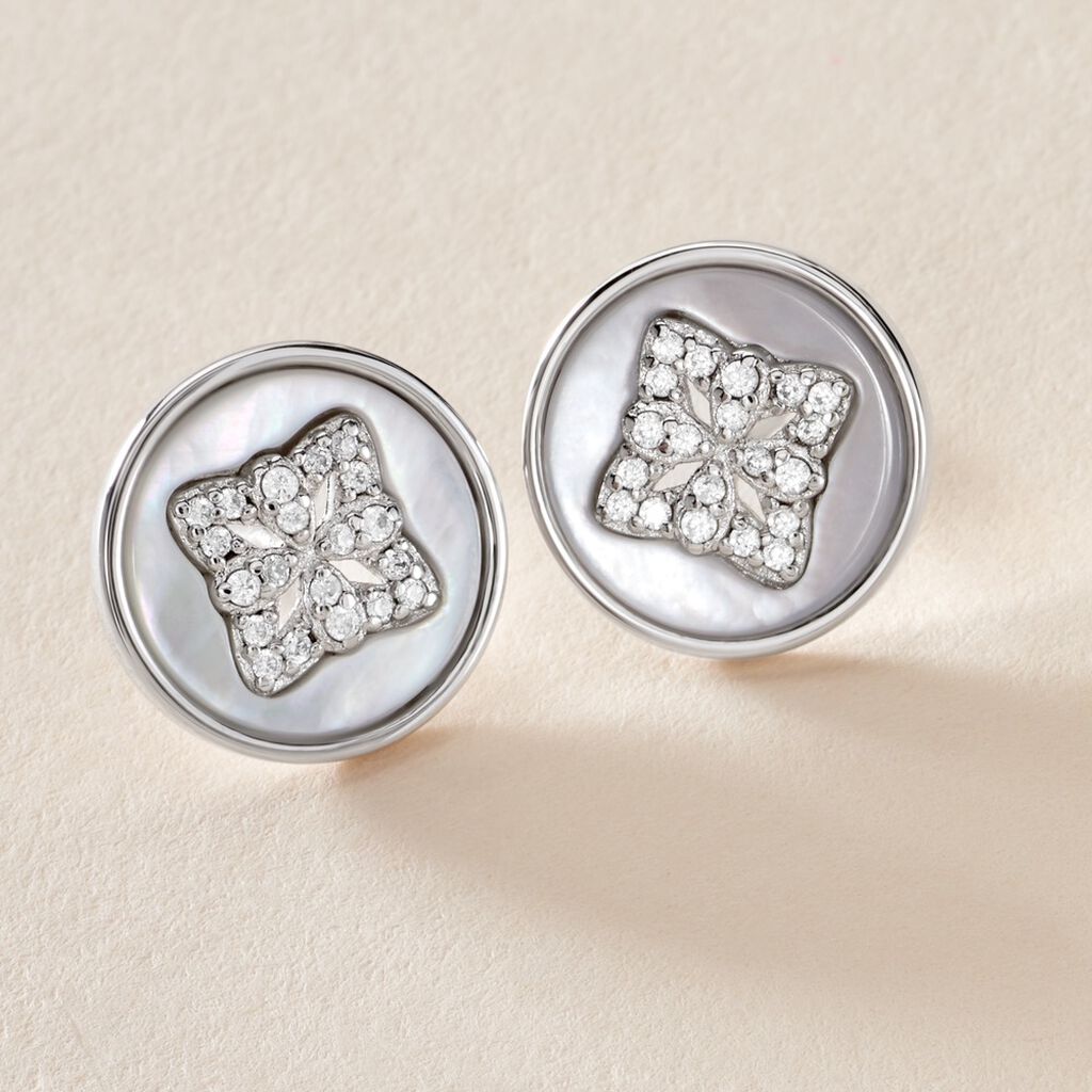 Boucles D'oreilles Puces Alexine Argent Blanc Oxyde De Zirconium