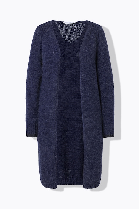 Long-Strickjacke, offene Form, Grobstrick