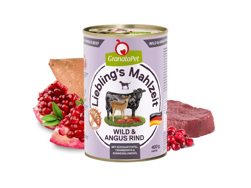 GranataPet Nassfutter Liebling's Mahlzeit Wild & Angus Rind Alleinfuttermittel für ausgewachsene Hunde