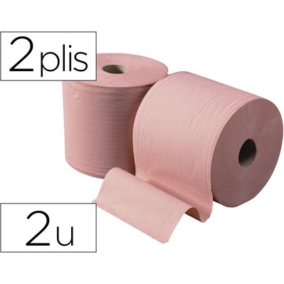 Bobine essuyage ouate chamois 1000 feuilles de 30cm 2 plis coloris saumon lot de 2 unites