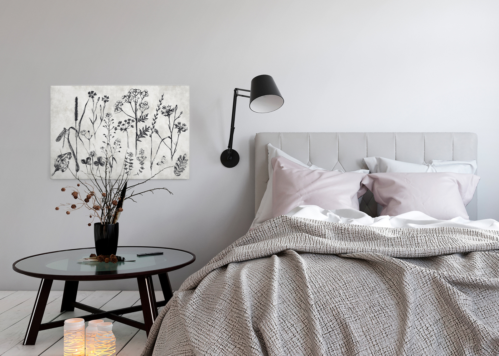 Leinwandbild WILDBLUMENWIESE - grau-schwarz - 90x60 cm