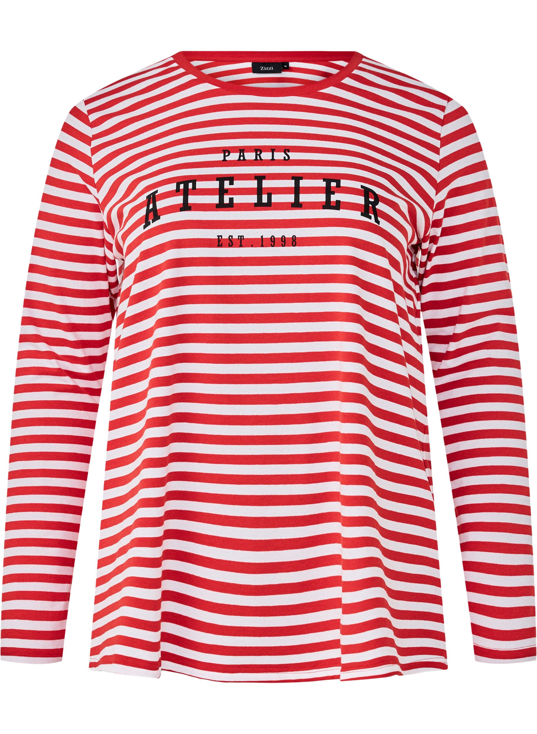 Bluse med striber og motiv