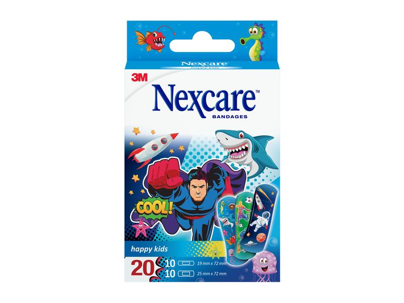 3M Nexcare Kinderpflaster Happy Kids Cool 2 Grössen, 20 Stü Bunte Wundpflaster für Kinder