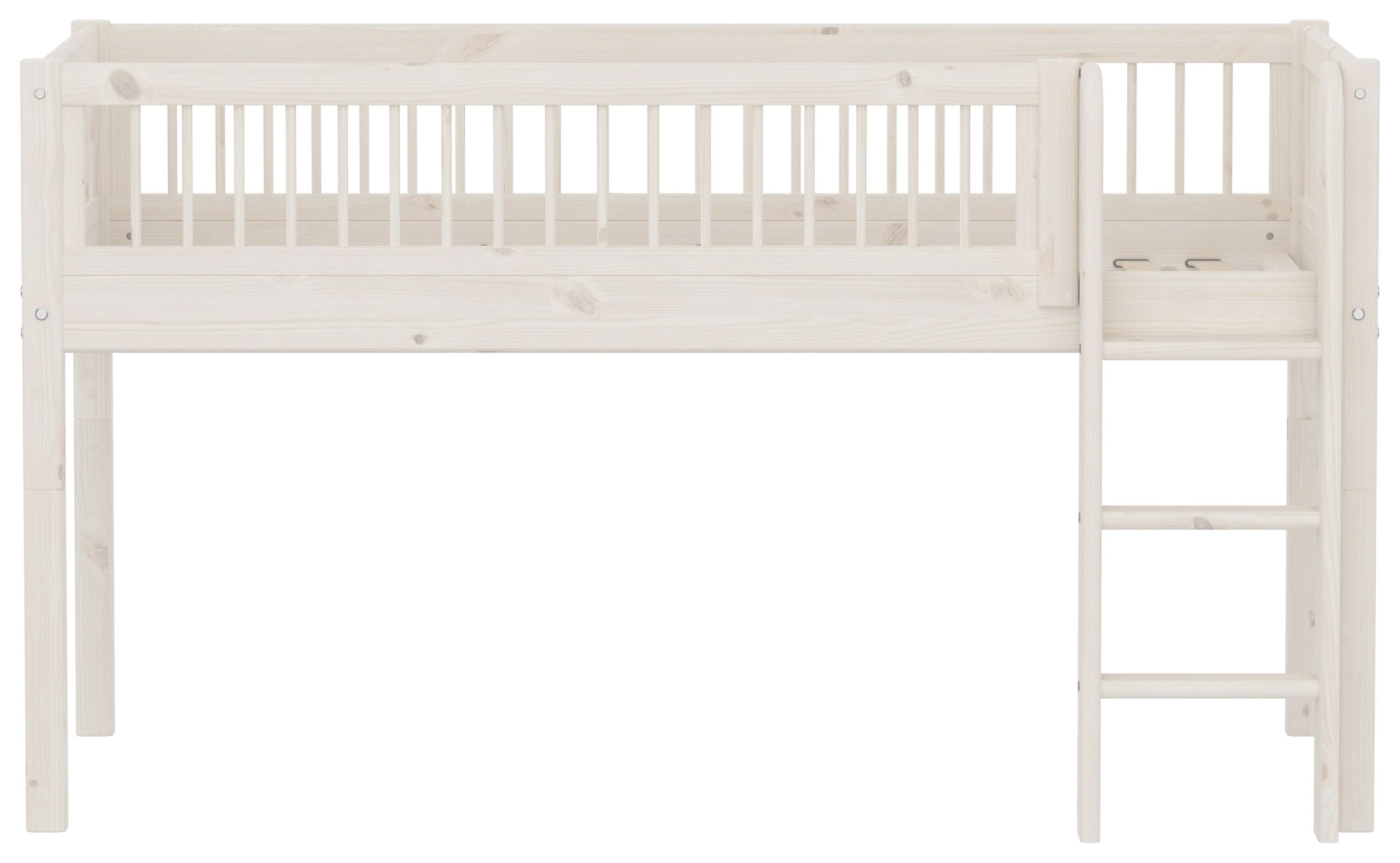 Flexa CLASSIC Leiter gerade Halbhochbett inkl. Pfosten - White Wash / B: 110.0 cm x T: 210.0 cm x H: 120.0 cm