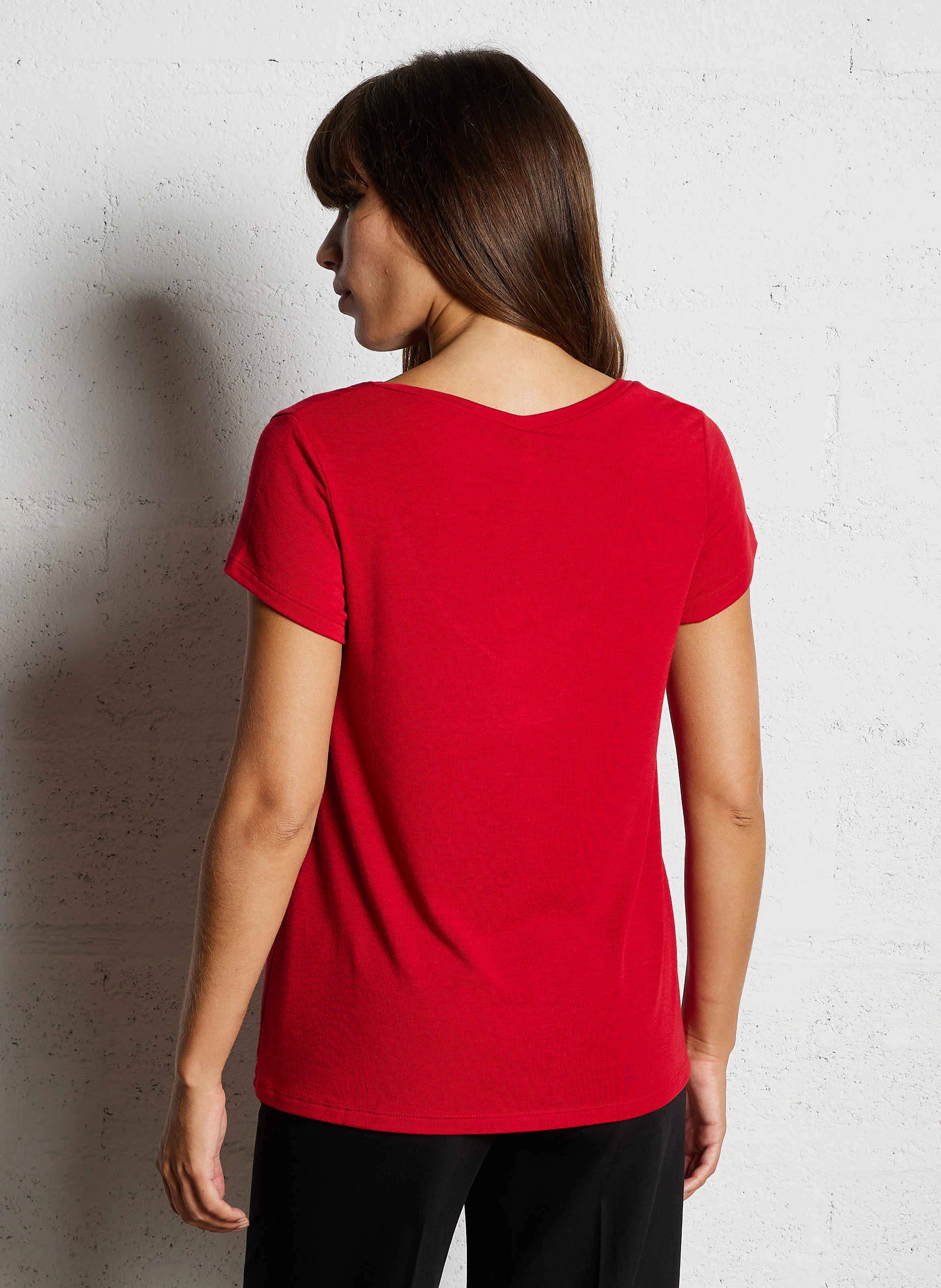 Tee-shirt col V droit | Rouge