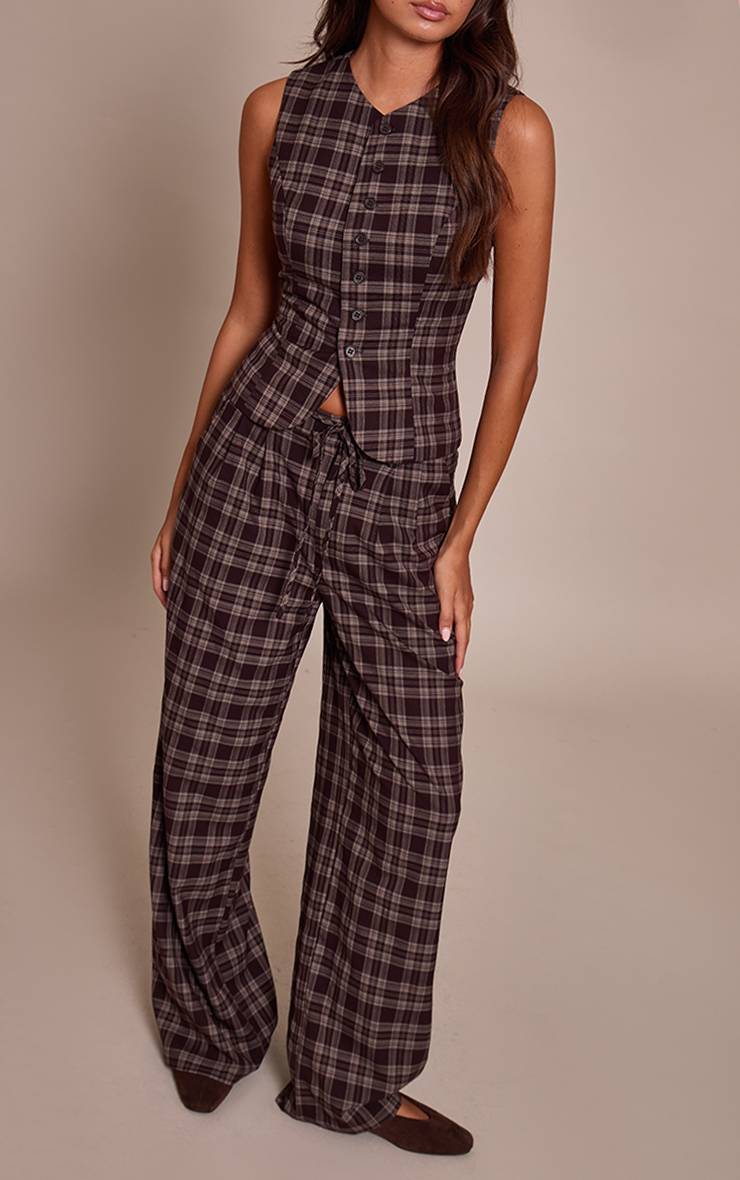 Chocolate Brown Pantalon Large Tissé Ajusté Avec Détail Nœud À La Taille