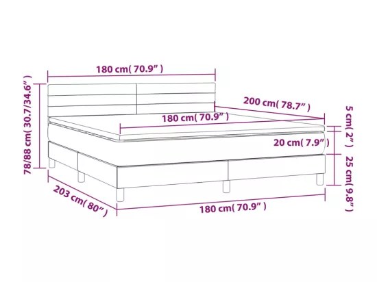 Sommier tapissier et matelas et LED Gris foncé 180x200 cm Tissu