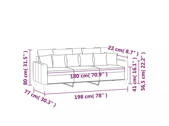 Canapé à 3 places Gris clair 180 cm Velours