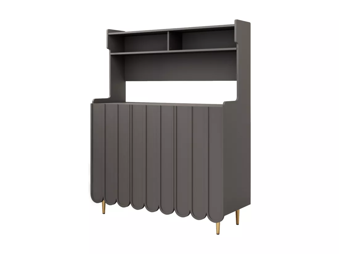 Buffet de cuisine avec 3 portes et étagères de rangement ouverte - 120 x 40 x 151 cm - Bois MDF - Gris