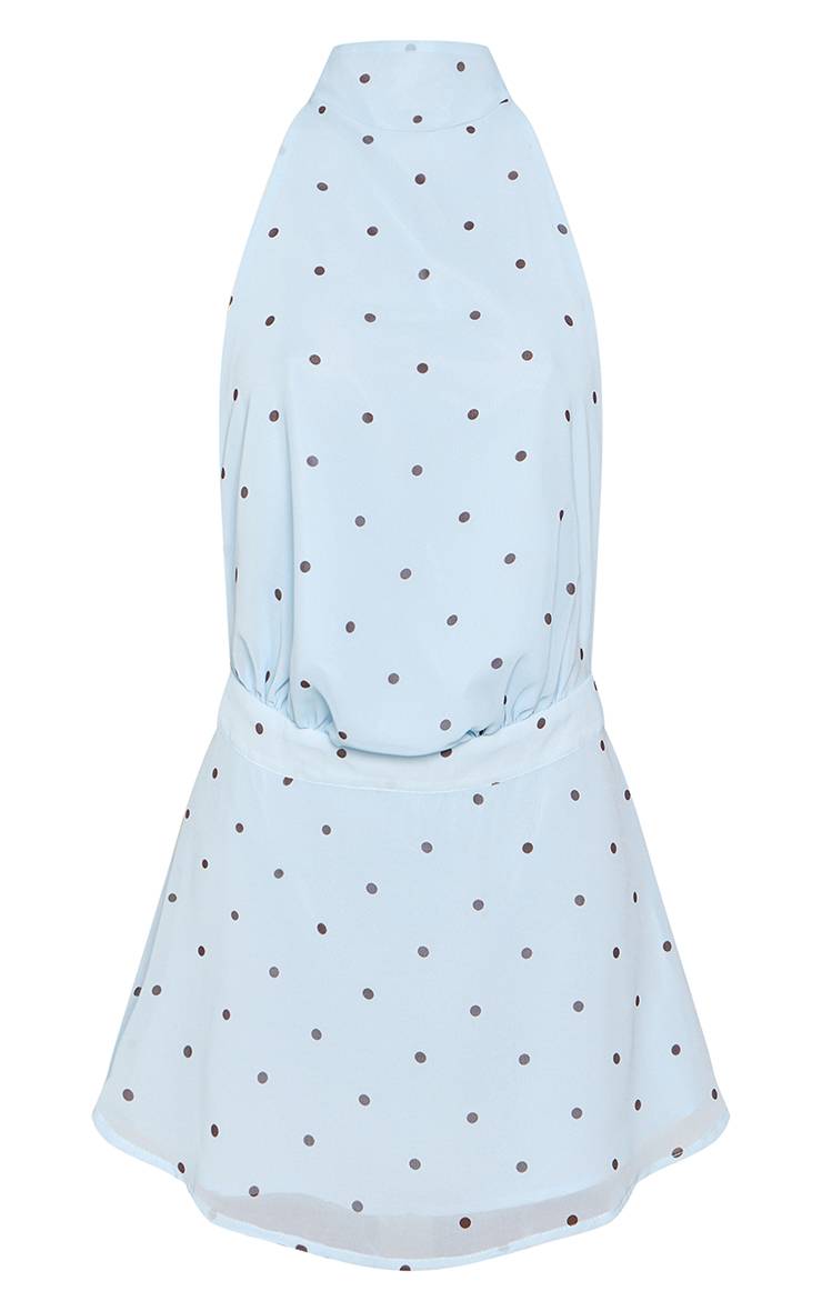 Bleu Layette Robe Mini Fluide À Pois Col Montant