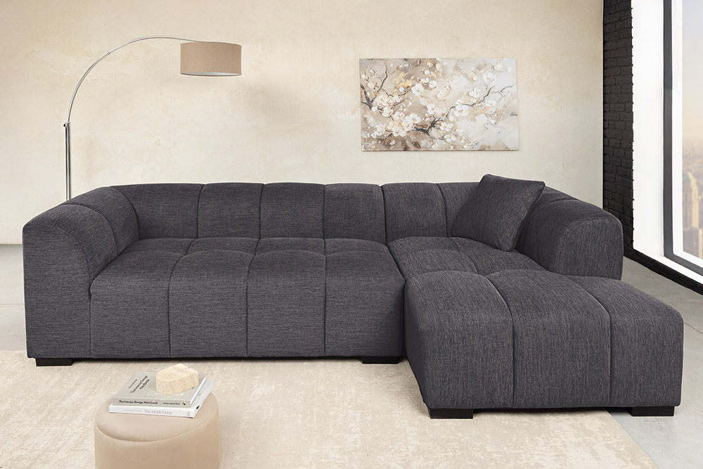 Modernes Ecksofa CITY 240cm grau Strukturstoff 3-Sitzer Couch inkl. Kissen