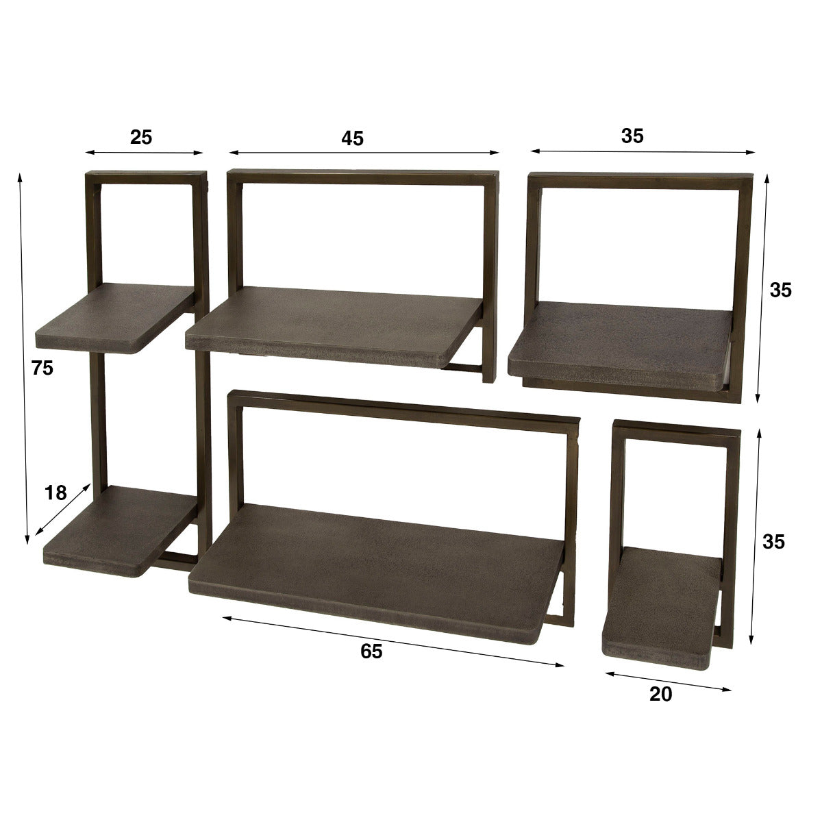 Fraaai - Nowi wandschap set van 5 - brons antiek