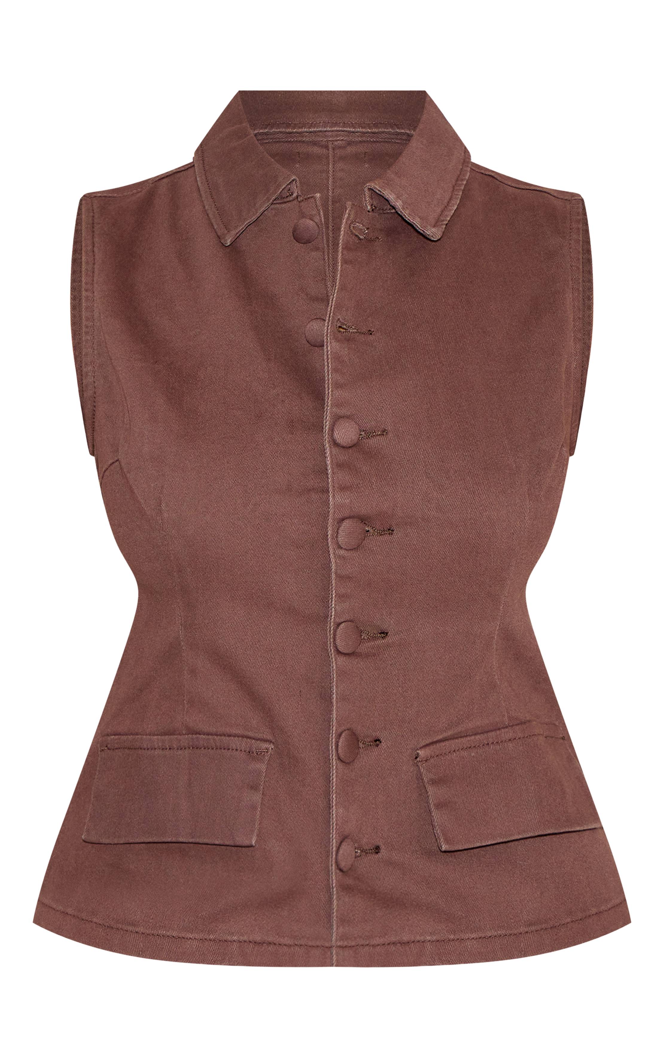 Chocolat Top Long En Denim Stretch Shape Avec Boutonnière