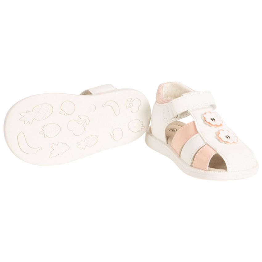 Sandales velcro bicolores à fleurs pour bébé fille - Blanc