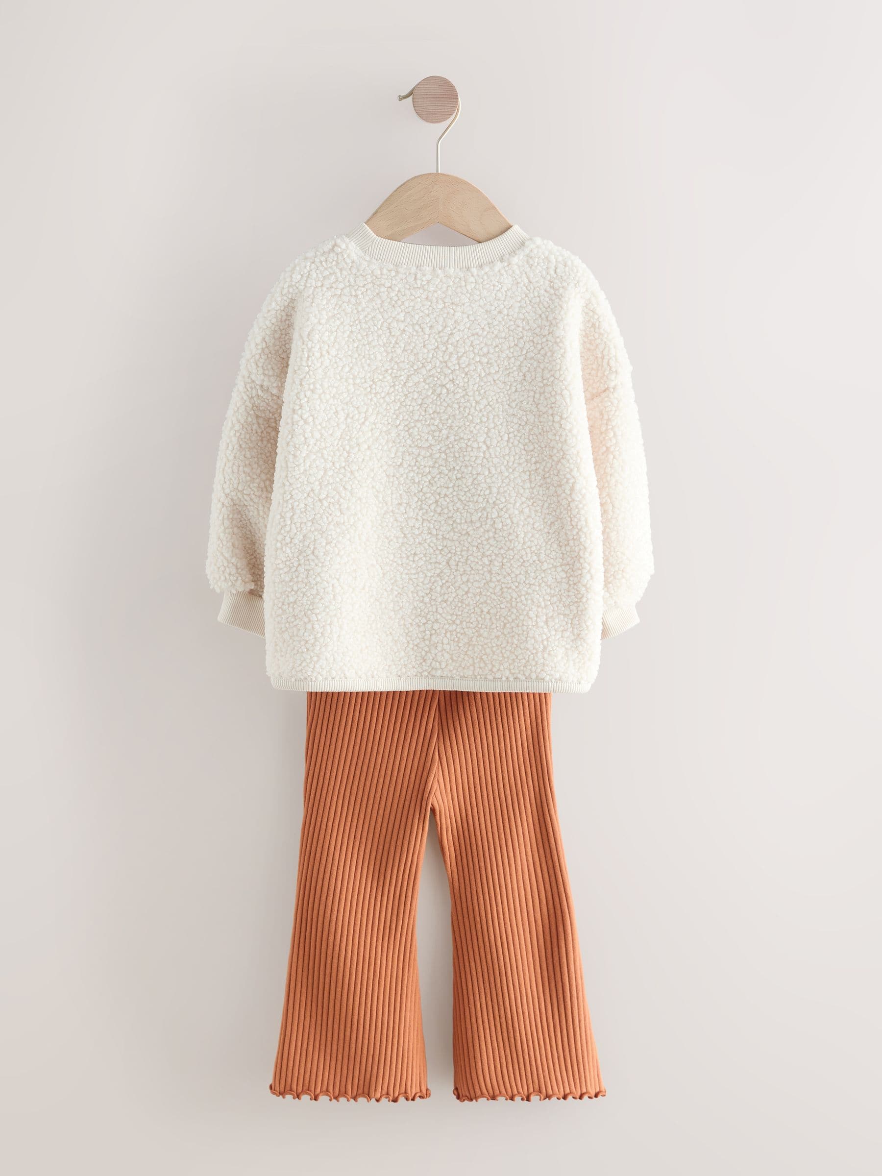 Cream Teddy - Set van sweatshirt van borg en uitlopende legging (3mnd-7jr)