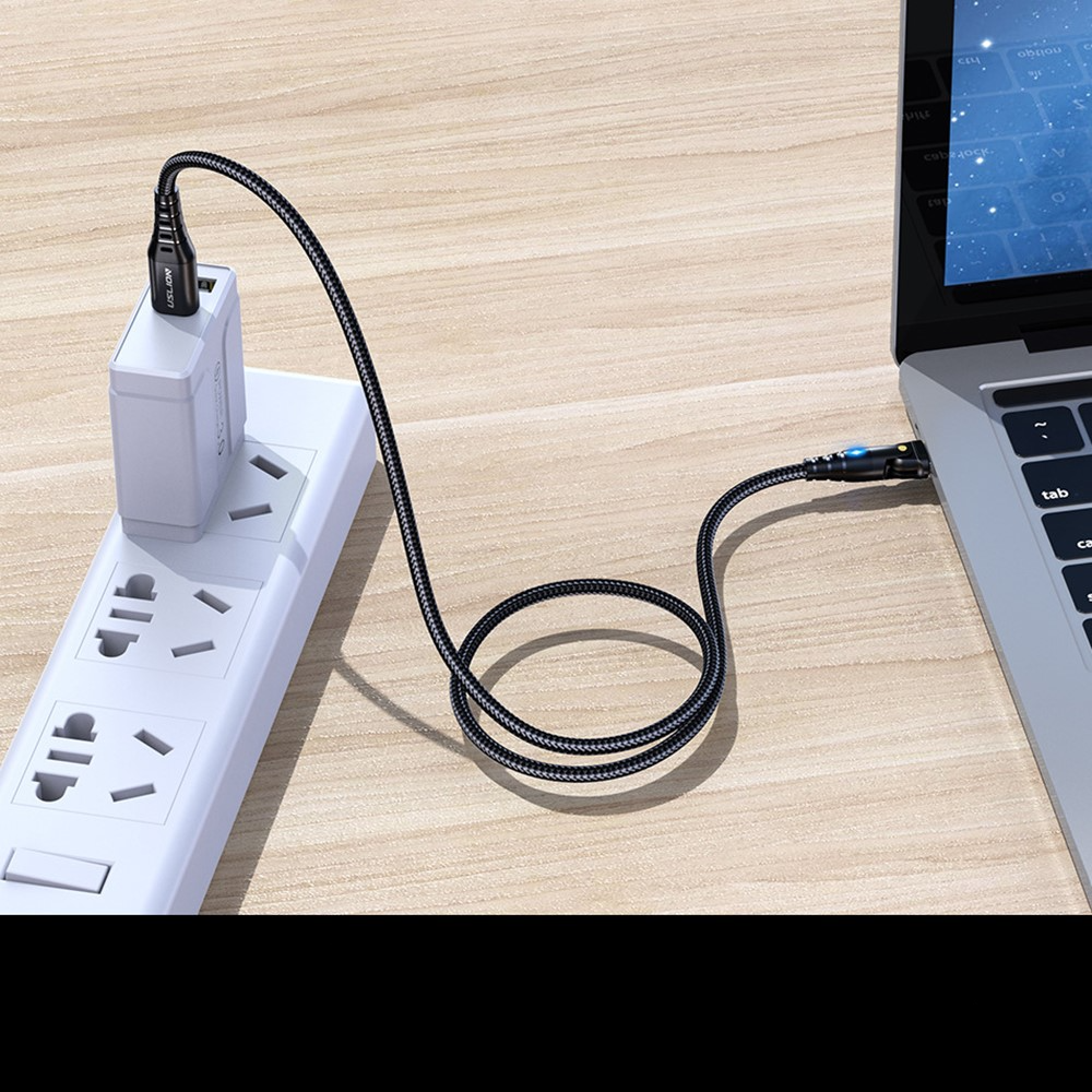 (2m) 60W USB C auf USB C Ladekabel 180° Nylon Datenkabel mit LED Power Delivery Quick Charge 4.0 - Schwarz